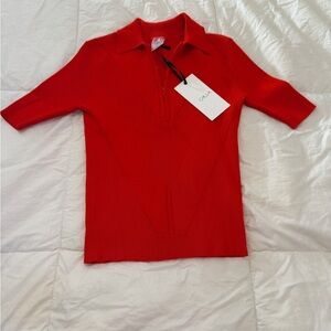 CALIA Ribbed Zip Polo Top Bright Red Short Sleeve Women’s XS NWT